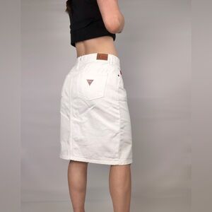 Vintage 90s Guess Midi Slit Pencil Straight White Jean‎ Skirts Size 29